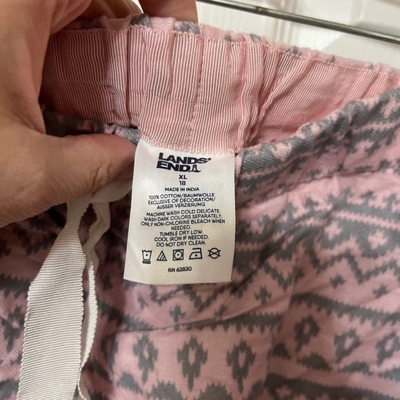Lands End Women XL Pink Gray Fair Isle Pajama Pants Cotton Lounge Sleepwear - Picture 4 of 7